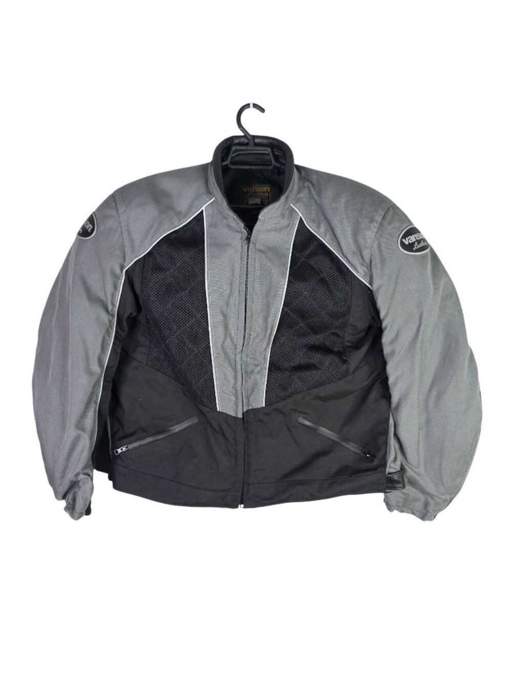Mens Vanson Leathers Black & Gray Motorcycle Jacket With Mesh Panels Size XL